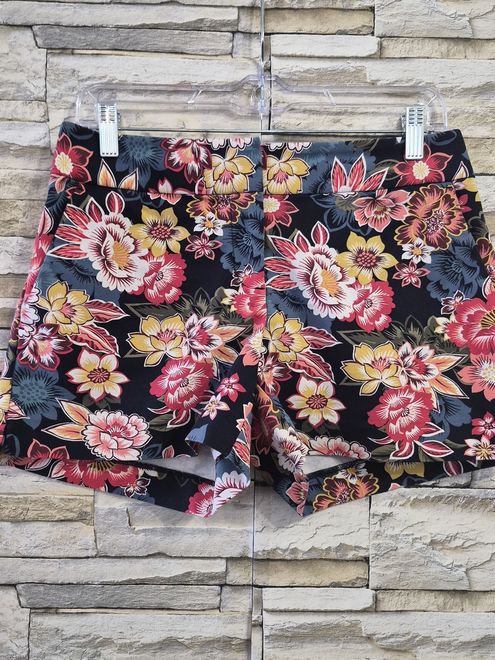 LOFT Floral Chino Shorts Women Size 2 Navy Pink Yellow Tropical Summer Vacation